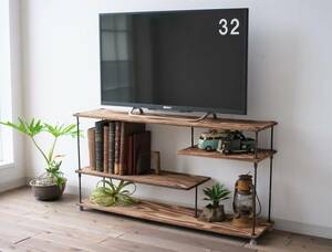 [ free shipping ][ immediate payment ]TVCM publication tv board television stand low board wood iron shelf tree antique Vintage TV pcs car Be shelves 