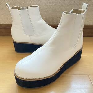 厚底 ショートブーツ ホワイト Mサイズ ブーツ サイドゴアブーツ 