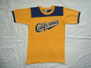 ☆ 70s ビンテージ CRAZY SHIRTS クレイジーシャツ California カリフォルニア フットボール Tシャツ sizeS 黄×紺 ☆USA古着 2トーン 80s