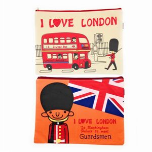 ファイルケース A4 ファスナー付 I LOVE LONDON (オレンジ＆ホワイト, 2個セット)