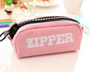 訳あり ペンケース シンプル ZIPPER ざっくりファスナー 大容量 (ピンク)