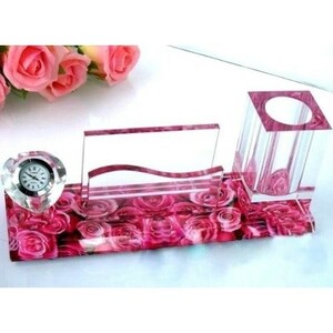  with translation storage holder business card establish penholder for desk crystal pink. rose 