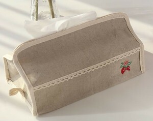  tissue case natural strawberry. embroidery. one Point race. decoration 