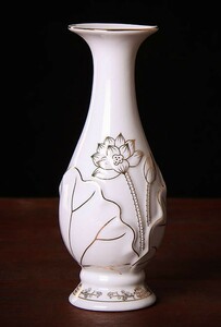  ваза цветок основа бутылочка для сакэ type лотос. цветок Gold × белый глянец есть ( маленький )
