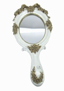  hand-mirror pastel color rose. equipment ornament ribbon attaching antique manner ( white )