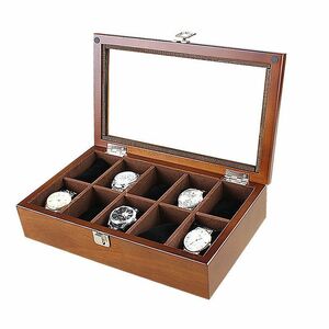 訳あり 腕時計ケース コレクションボックス シンプル 木製 (10本収納, ブラウン)の商品画像