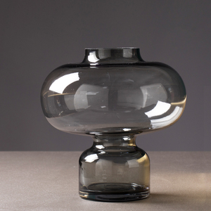 訳あり フラワーベース 花瓶 壺のようなフォルム ユニークなデザイン ガラス製 (グレー×Aタイプ)