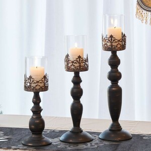  свеча держатель европейский античный способ стекло. держатель металлический ( черный, большой средний маленький 3 шт. комплект )