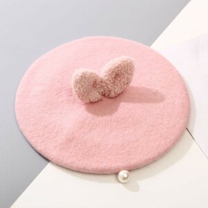  beret Kids for mo Como ko. solid ear one bead pearl manner equipment ornament attaching ( pink )