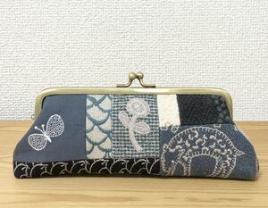 ★ ハンドメイド パッチワーク がま口ポーチ ペンケース めがねケース ★ ミナペルホネン tambourine bonheur count 生地 はぎれ mina