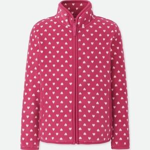 ユニクロ GIRLS プリントフリースフルジップジャケット（ハート・長袖）サイズ110 ピンク