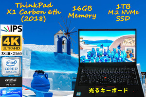 新品 UHD 4K IPS 3840×2160,Windows 11 Ready,ThinkPad X1 Carbon 2018 6th i7-8650U 16GB,新品NVMe 1TB SSD,カメラ Bluetooth 指紋,Win10