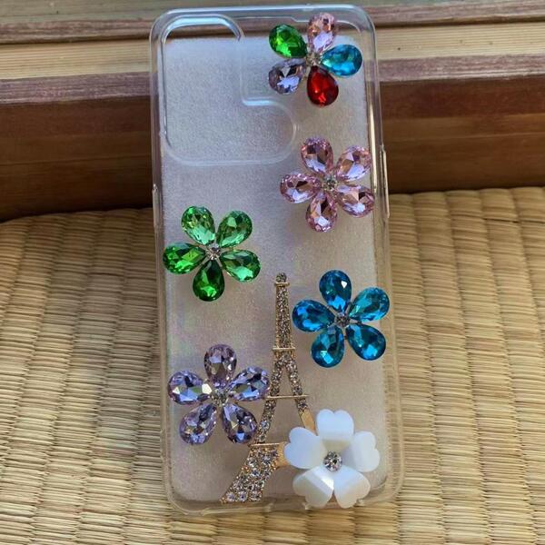 OPPO Reno 5 A スマホケース 綺麗ストーン きらきら花