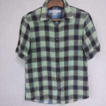 日本製 シップス 半袖 チェックシャツ 黄緑 M_画像4