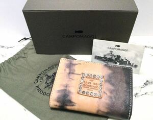 新品「Campomaggi」“PORTAF MEDIO” スタッズ×染め加工 革財布 SIZE:w14.5cm×h10.0cm イタリア製