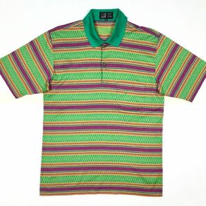 8.5@ 美品「dunhill」ヴィンテージ 総幾何学柄 半袖 ポロシャツ Multi-Color SIZE:M イタリア製