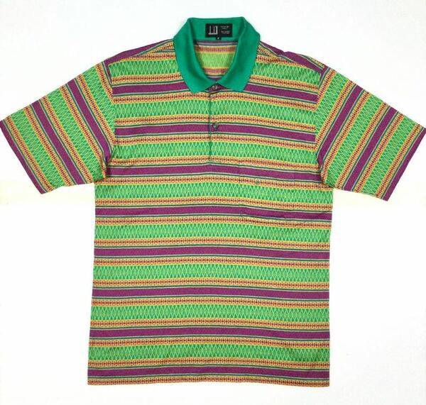 8.5@ 美品「dunhill」ヴィンテージ 総幾何学柄 半袖 ポロシャツ Multi-Color SIZE:M イタリア製