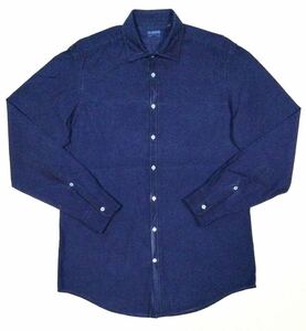 8.5@ 美品「MASSIMO ALBA」ドット模様 ガーメント・ダイ加工 長袖 コットンシャツ Navy SIZE:M イタリア製