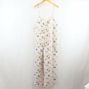 美品 W closet レース フラワー 花柄 総柄 オールインワン キャミ サロペット パンツ F ベージュ オレンジ 薄茶 橙 レディース PC1806-600