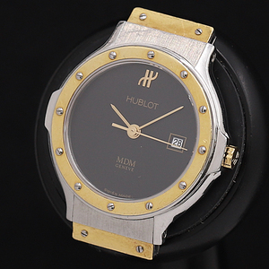 1 yen ◆ Genuine ◆ YG × SS [Hublot] QZ MDM Geneva Classic Date Top / Buckle Only Black Dial Women's Watch 720A0214476, Brand watch, A line, Hublot