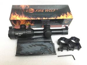 訳有 FIRE WOLF ショートスコープ 1-4×20 スナイパー ライフル ドットサイト スコープ タクティカル ミリタリー 猟銃 マウントリング 照準