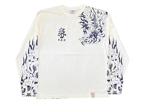 爆裂爛漫娘　ロングTシャツ　OFF-WHITE/NAVY　44サイズ　ちょっと難あり　RMLT-270
