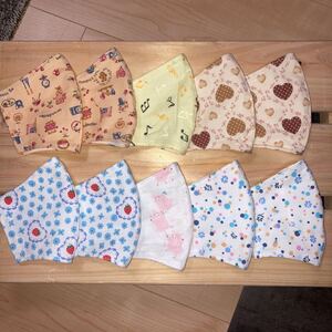 【ハンドメイド】新品未使用 子供用インナーマスク 10枚 女の子ノンワイヤー レトロ風 ハート柄