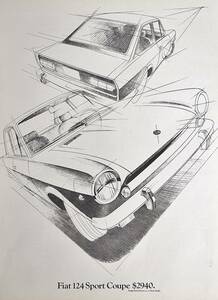 稀少！1969年フィアット広告/Fiat 124 Sport Coupe/イタリア車/旧車/L