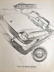 稀少！1960年代フィアット広告/Fiat 124 Spider/イタリア車/旧車/L