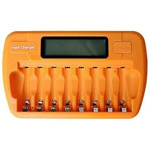 03オレンジ 単3 単4ニッケル水素充電池用充電器(8本タイプ) (オレンジ)放電機能付 充電状態が一目で分かる残量表示機能付