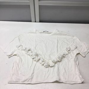 送料無料★ZARA TRAFALUC ザラ★半袖Tシャツ トップス フリンジ★レディース Lサイズ★ホワイト#40526sj69