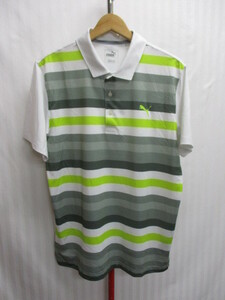 プーマゴルフ　メンズポロシャツ　メンズL　緑 白シャツ　速乾ウエア　速乾シャツ　ゴルフウエア　ゴルフポロシャツ　半袖シャツ　04283