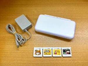 Newニンテンドー2DS LL ホワイト×ラベンダーJAN-001 本体 ACアダプター 3DS ソフト まとめ売り マリオメーカー ルイージ 他 １円スタート 