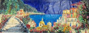 本場イタリアの油絵 マルコ 作 「アマルフィ」インテリア 風景画　大型サイズ