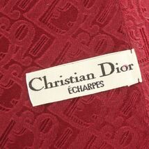 クリスチャンディオール Christian Dior スカーフ ロゴ 柄 レッド シルク100% 中古AB 259312_画像4