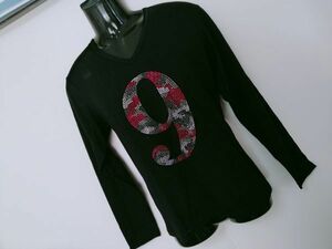 kkyj5393 ■ CavariA ■ キャバリア Tシャツ カットソー トップス 長袖 ストーン 黒 9 44 M