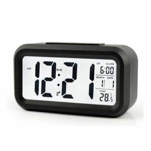 目覚まし時計 こども 子供 デジタル 光 おしゃれ 起きれる めざまし時計 置き時計 シンプル アラーム スヌーズ 温度計 自動点灯 ブラック