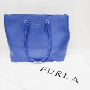 Used ◆ FURLA Furla Tote Bag Shoulder Blue Blue Gold A4 Comfortable size For commuting ○ Ladies, debt, Furla, tote bag
