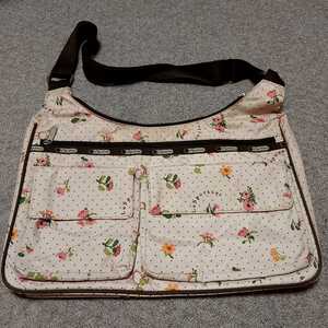 レスポート サック【中古】本物 ソフィ クリーム ベージュ 花 正規品 LeSportsac ショルダーバッグ Sophie 7537 旅行 収納 ポケット