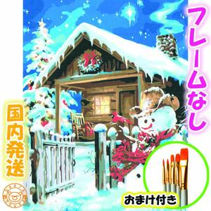 Art hand Auction ☆Bonus included☆ [Frameless] Number coloring set, adult coloring book, paints included, snowman, snow, winter, interior painting, oil painting style, children 6519, Artwork, Painting, others