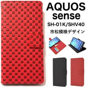 AQUOS sense SH-01K/SHV40 チェック柄 手帳型ストラップ付きケース