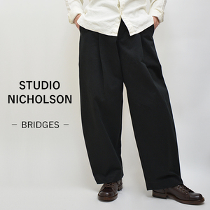 【新品未使用】国内正規品 定価49,500円 STUDIO NICHOLSON BRIDGES DEEP PLEAT VOLUME CARPENTER PANT ブラック MENS L #JD0472