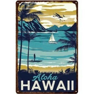 A3620　メタル　サイン　金属　ブリキ　看板　ポスター　プレート　店　HAWAII　ハワイ　ハワイアン　波　サーフィン　水着　海　夏【16】