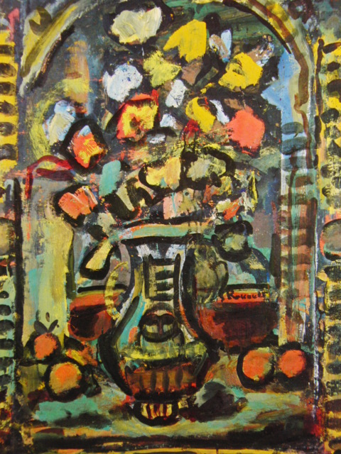 Georges Rouault, [Fleurs décoratives], Provenant d'une rare collection d'art encadrant, En bonne condition, Nouveau cadre avec cadre, livraison gratuite, Georges Rouault, Peinture, Peinture à l'huile, Nature morte
