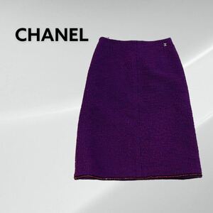 高級 CHANEL シャネル 00A P16692 ココマークロゴ ラインストーン装飾 シルクウール混 ツイード スカート