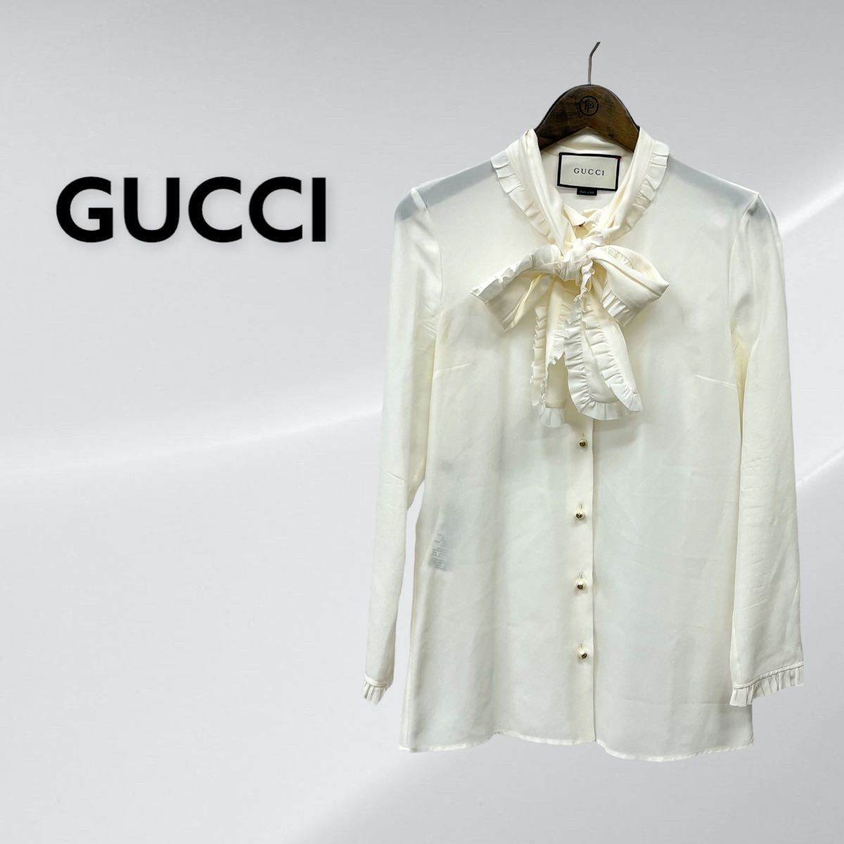最終値下げ 新品 GUCCI ホワイトフリルブラウス-