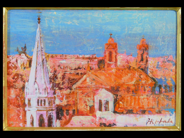 Yutaka Haneda, Tejados de Roma (Vista de la Iglesia), Pintura de paisaje, tamaño F1, Pintura al óleo, enmarcado, Pintura sobre paneles, 1978, Se mudó a Europa, Tatami Especial, Inspección, Realismo, Puntillismo, Realismo, hoki, s21112806, Cuadro, Pintura al óleo, Naturaleza, Pintura de paisaje