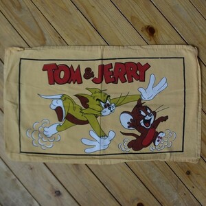 USA ヴィンテージ TOM＆JERRY トムアンドジェリー ピローケース 枕カバー リメイク生地 素材 レア 袋状両面プリント アメリカ仕入 B1112