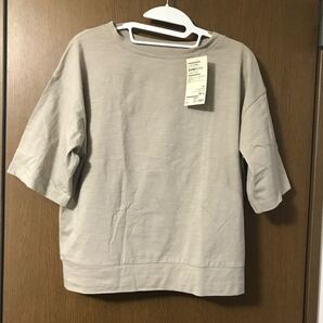 未使用タグ付き 無印良品 ムラ糸 天竺編み 五分袖Tシャツ ペールブラウン MーL 定価1490円 オーガニックコットン