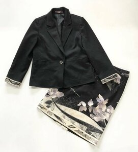 ★LEONARD FASHION レオナールファッション スーツ セットアップ 上下 ジャケット スカート ブラック 花柄 サイズ 9AR 44 レディース★